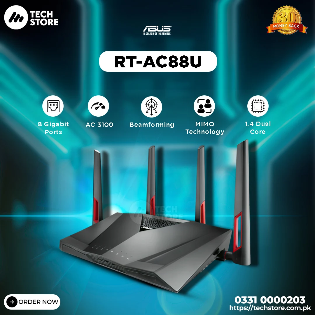 ASUS RT-AC88U Dual Band Gigabit WiFi Gaming Router AC3100 In Pakistan