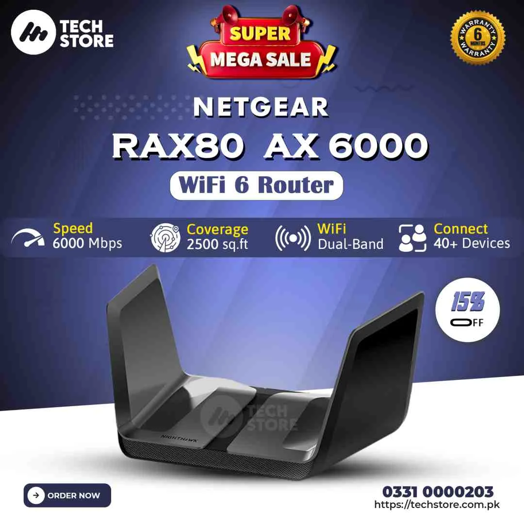 NETGEAR Nighthawk AX6000 8-Stream AX8 Wifi 6 Router RAX80 (Up to 6 Gbps)
