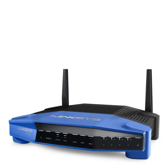 Linksys-WRT1200AC-AC1200-Dual-Band-Smart-Wi-Fi-Wireless-Router blue and black colour