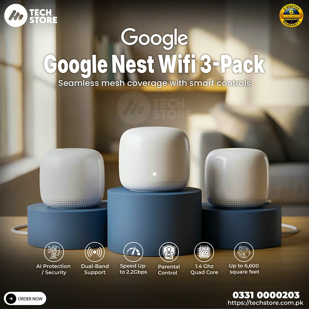 Google Nest Wifi Mesh Router - Pack of 3 in Pakistan -1 H2D Router with 2 H2E Points
