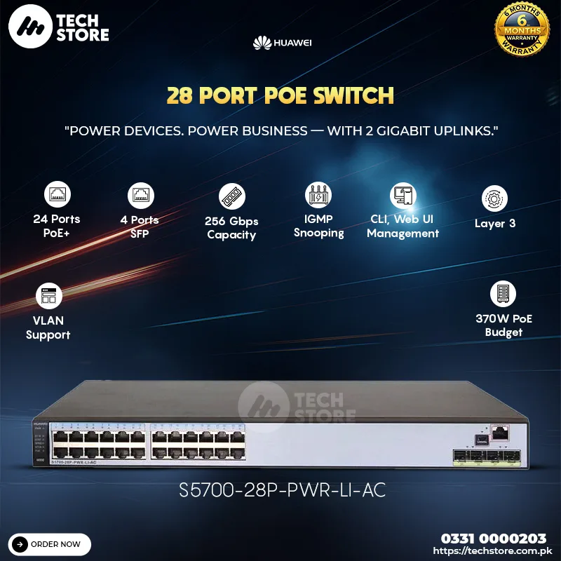 Huawei S5700-28P-PWR-LI-AC Switch | 28-Port Managed PoE Switch with AC Power