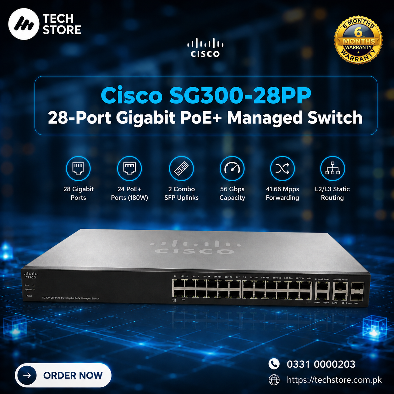 Cisco SG300-28PP 28-Port Gigabit PoE+ Managed Switch