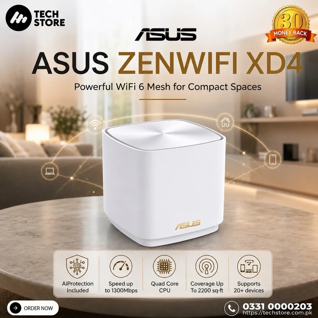 ASUS ZenWiFi XD4 AX1800 Mini Mesh WiFi 6 System Coverage Up to 1600 sq.ft. Single Node Pack of 1 Renewed