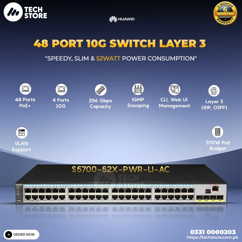 Huawei S5700-52X-LI-AC 48-Port Gigabit L3 Managed Switch 4 10G SFP+ Uplinks