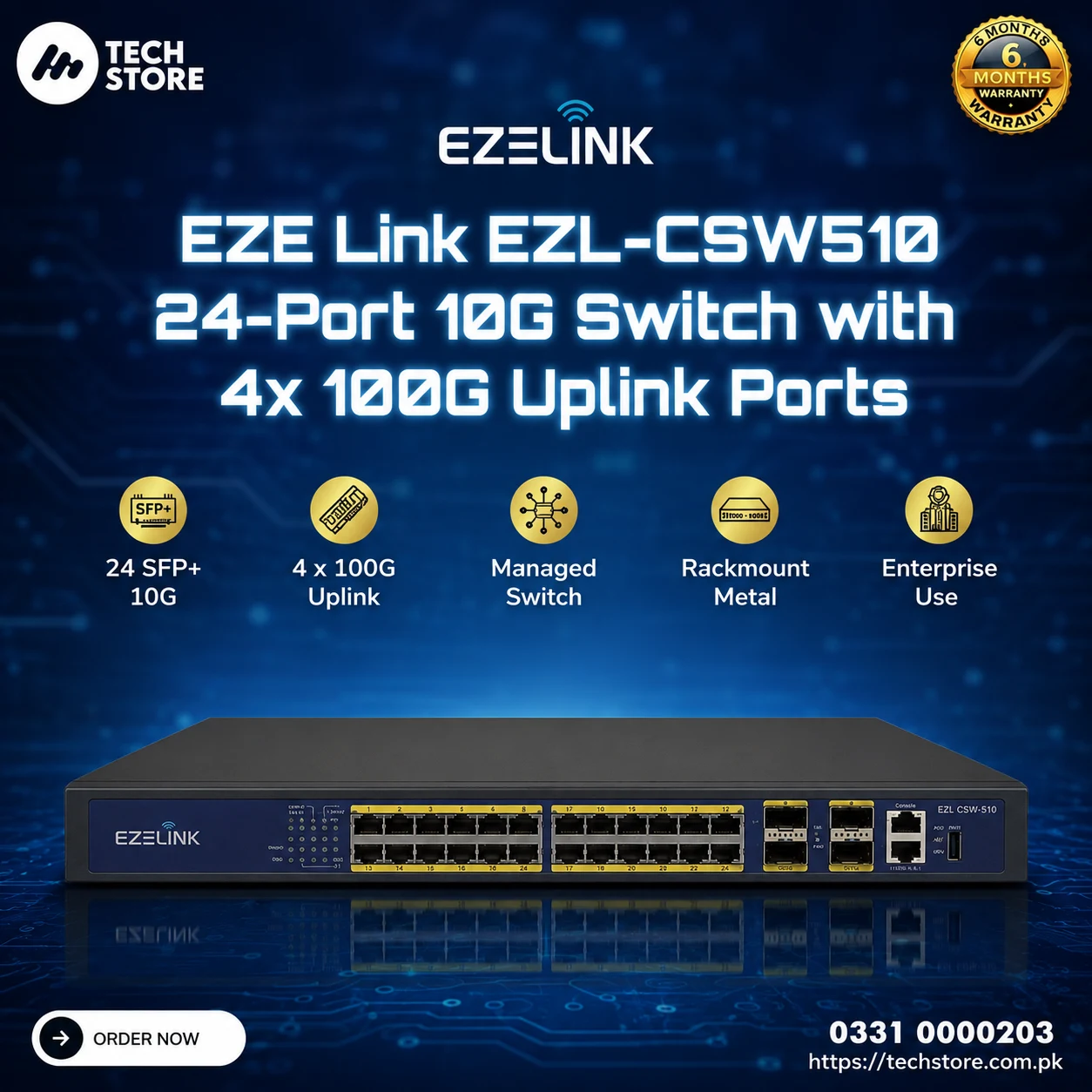 EZE Link EZL-CSW510 24-Port 10G Switch with 4x 100G Uplink Ports