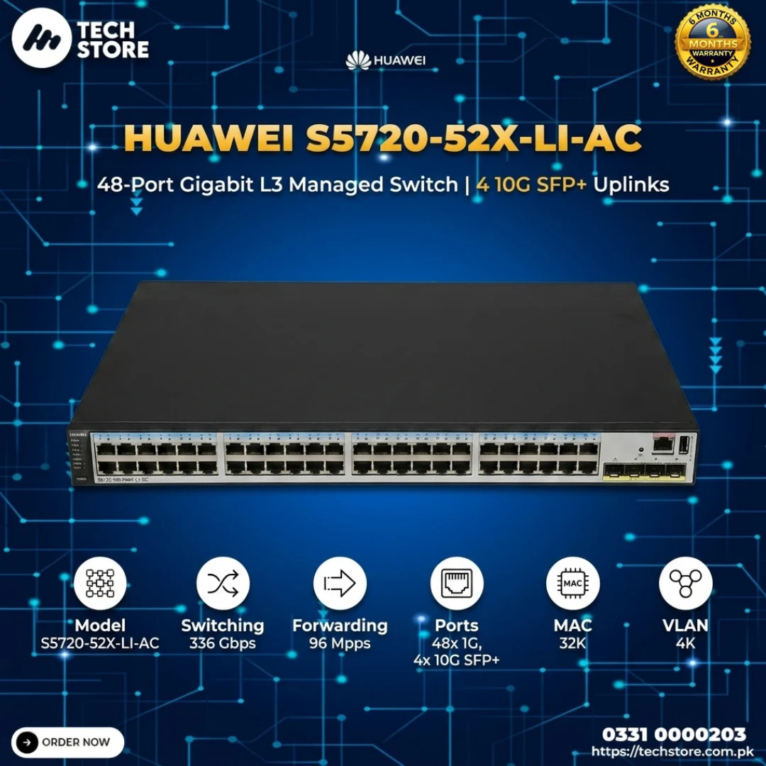 Huawei S5720-52X-LI-AC 48-Port Gigabit L3 Managed Switch 4 10G SFP+ Uplinks