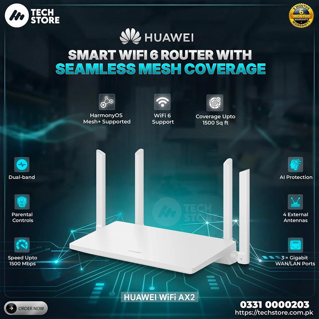 Huawei WiFi AX2 Dual-Band AX1500 WiFi 6 Router HarmonyOS Mesh+ Parental Controls