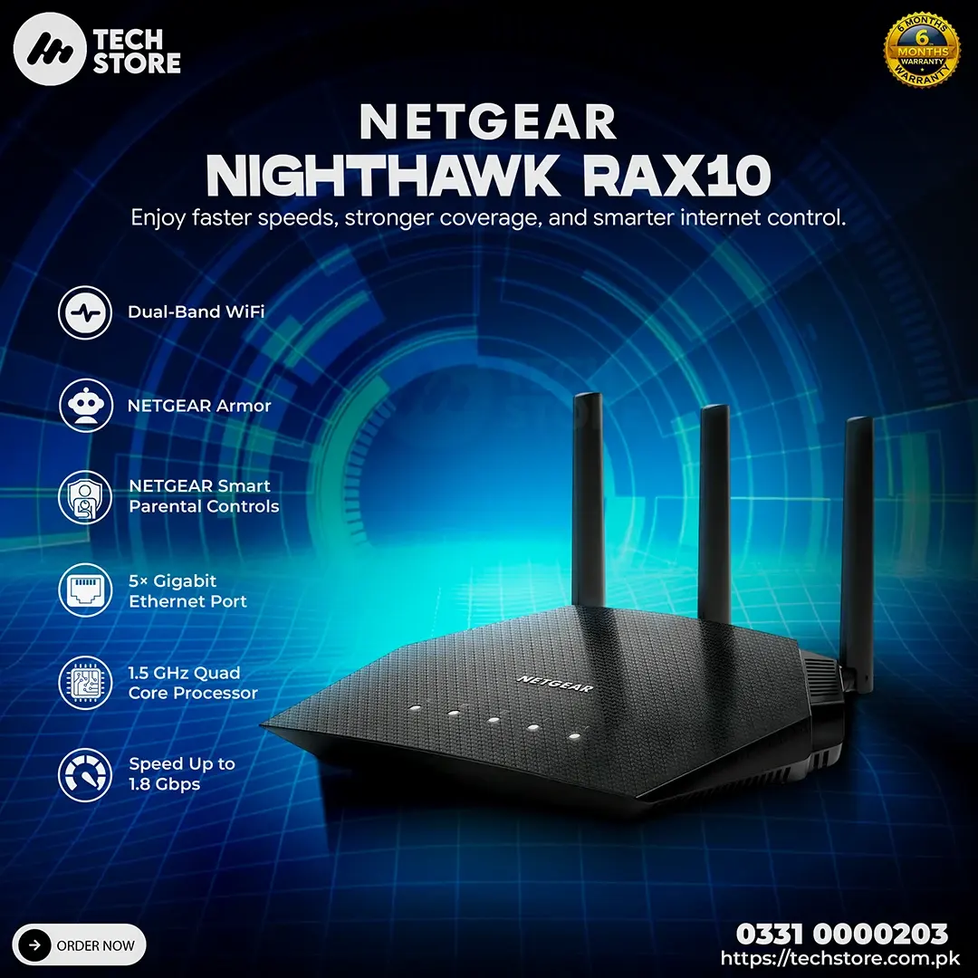 NETGEAR Nighthawk RAX10 AX1800 WiFi 6 Router – 4-Stream Dual-Band Gigabit