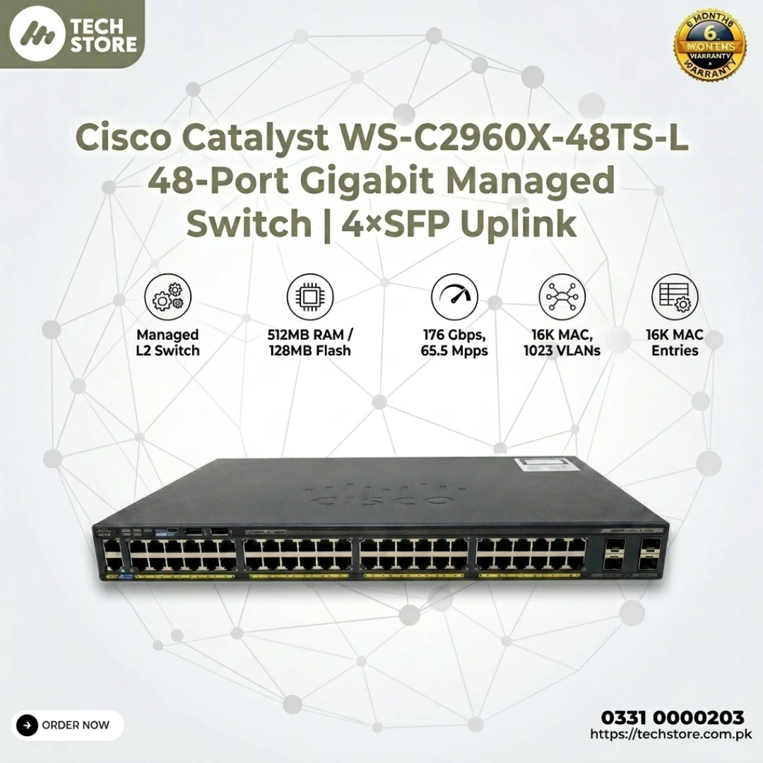 Cisco Catalyst WS-C2960X-48TS-L 48-Port Gigabit Managed Switch 4×SFP Uplink