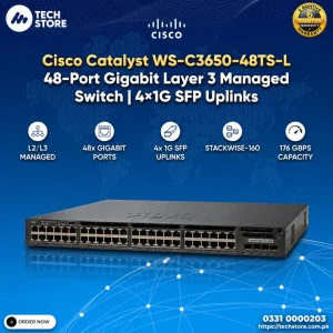 Cisco Catalyst WS-C3650-48TS-L 48-Port Gigabit Layer 3 Managed Switch 4×1G SFP Uplinks