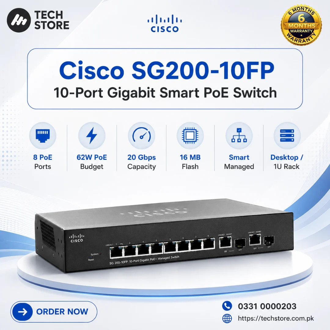 Cisco SG200-10FP 10-Port Gigabit Smart PoE Switch 8-Port PoE 2 Combo Mini-GBIC SFP