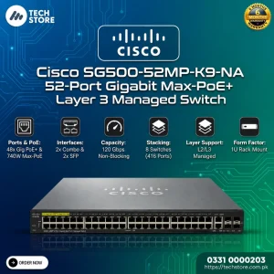 Cisco SG500-52MP-K9-NA 52-Port Gigabit Max-PoE+ Layer 3 Managed Switch