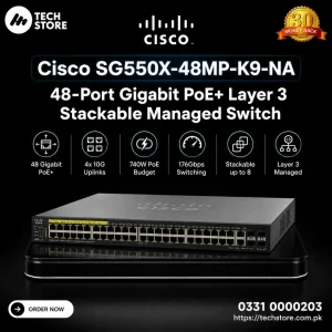 Cisco SG550X-48MP-K9-NA 48-Port Gigabit PoE+ Layer 3 Stackable Managed Switch