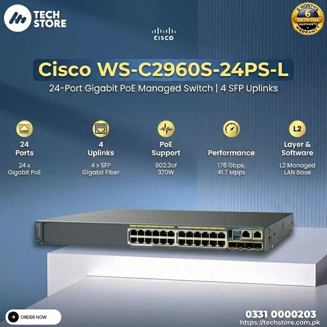 Cisco WS-C2960S-24PS-L 24-Port Gigabit PoE