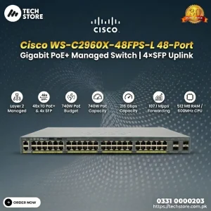 Cisco WS-C2960X-48FPS-L 48-Port Gigabit PoE+ Managed Switch 4×SFP Uplink