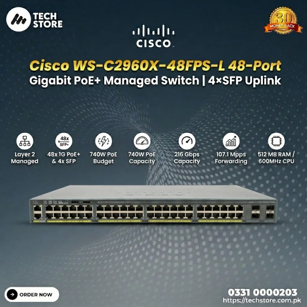 Cisco WS-C2960X-48FPS-L 48-Port Gigabit PoE+ Managed Switch 4×SFP Uplink