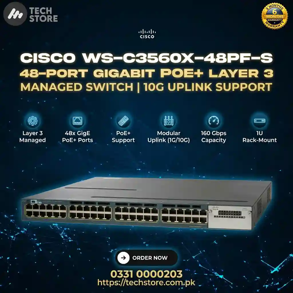 Cisco WS-C3560X-48PF-S 48-Port Gigabit PoE+ Layer 3 Managed Switch 10G Uplink Support