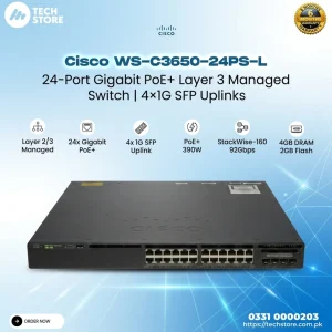 Cisco WS-C3650-24PS-L 24-Port Gigabit PoE+ Layer 3 Managed Switch 4×1G SFP Uplinks