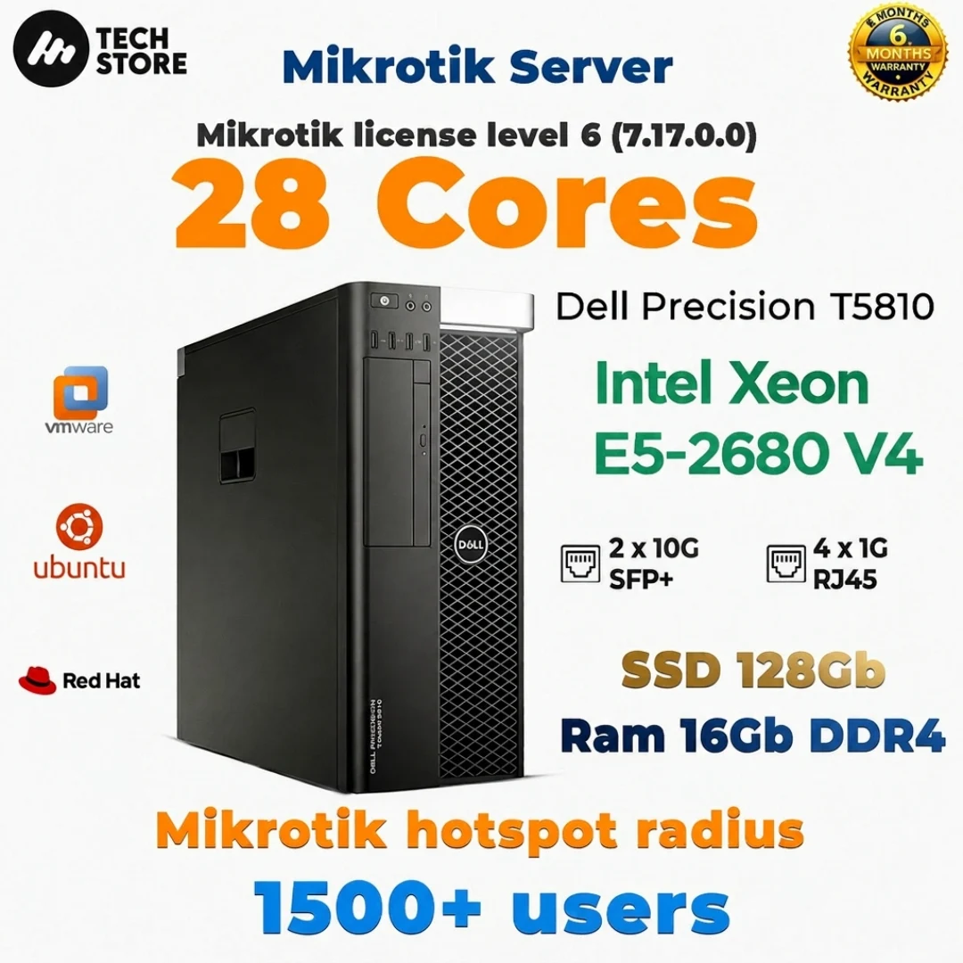 MikroTik Server – Dell Precision T5810 | Xeon E5-2680 v4 | 16GB DDR4 ECC | 128GB SSD