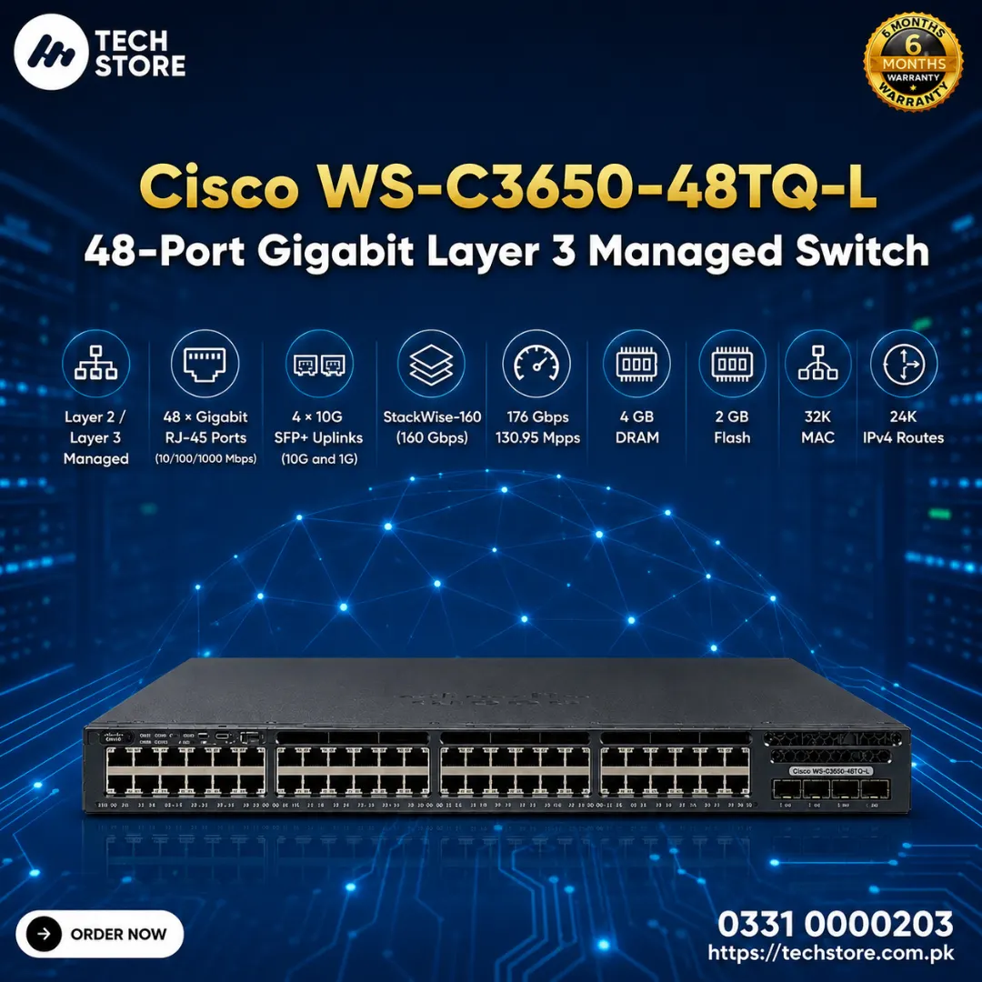 Cisco WS-C3650-48TQ-L 48-Port Gigabit Layer 3 Managed Switch