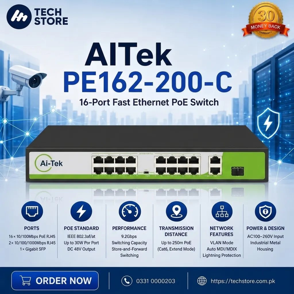 AITek PE162-200-C 16-Port Fast Ethernet PoE Switch