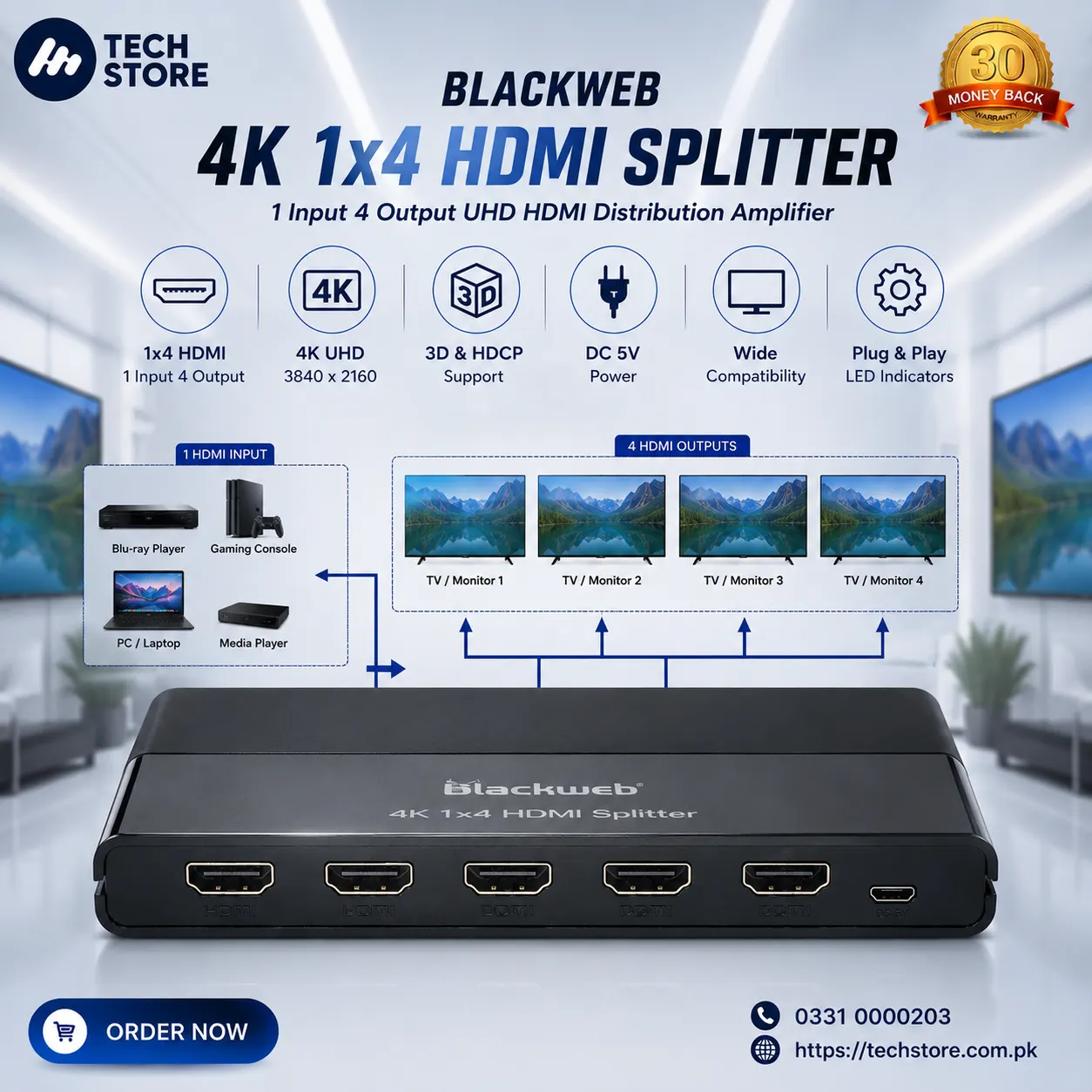 Blackweb 4K 1x4 HDMI Splitter