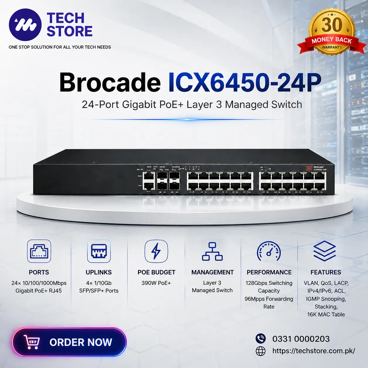 Brocade ICX6450-24P 24-Port Gigabit PoE+ Layer 3 Managed Switch