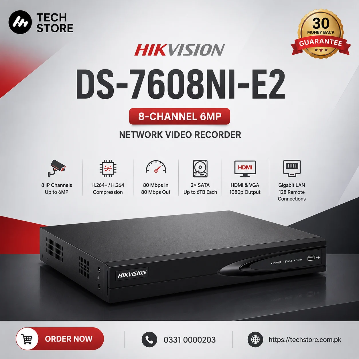 Hikvision DS-7608NI-E2 8-Channel 6MP Network Video Recorder