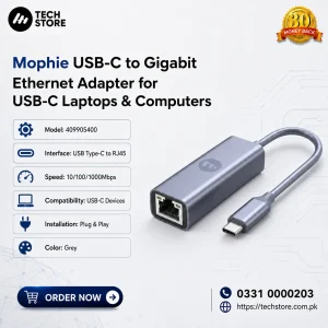 Mophie USB-C to Gigabit Ethernet Adapter for USB-C Laptops & Computers