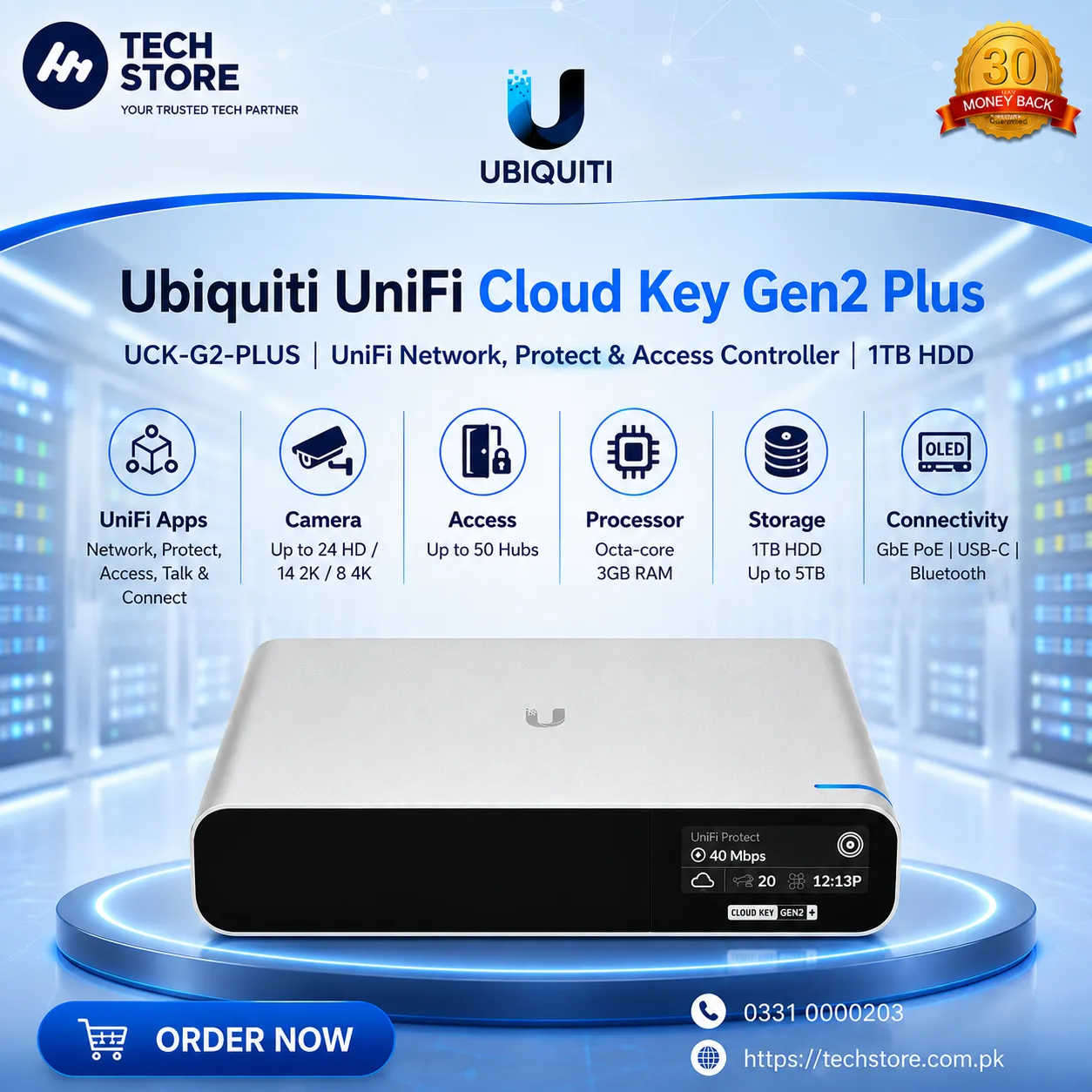 Ubiquiti UniFi Cloud Key Gen2 Plus UCK-G2-PLUS UniFi Network, Protect & Access Controller 1TB HDD
